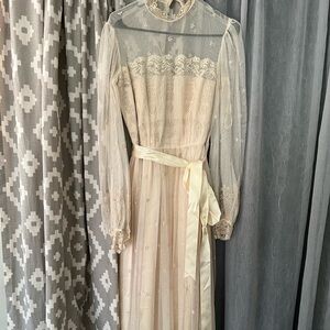 Vintage lace wedding prairie style dress high collar